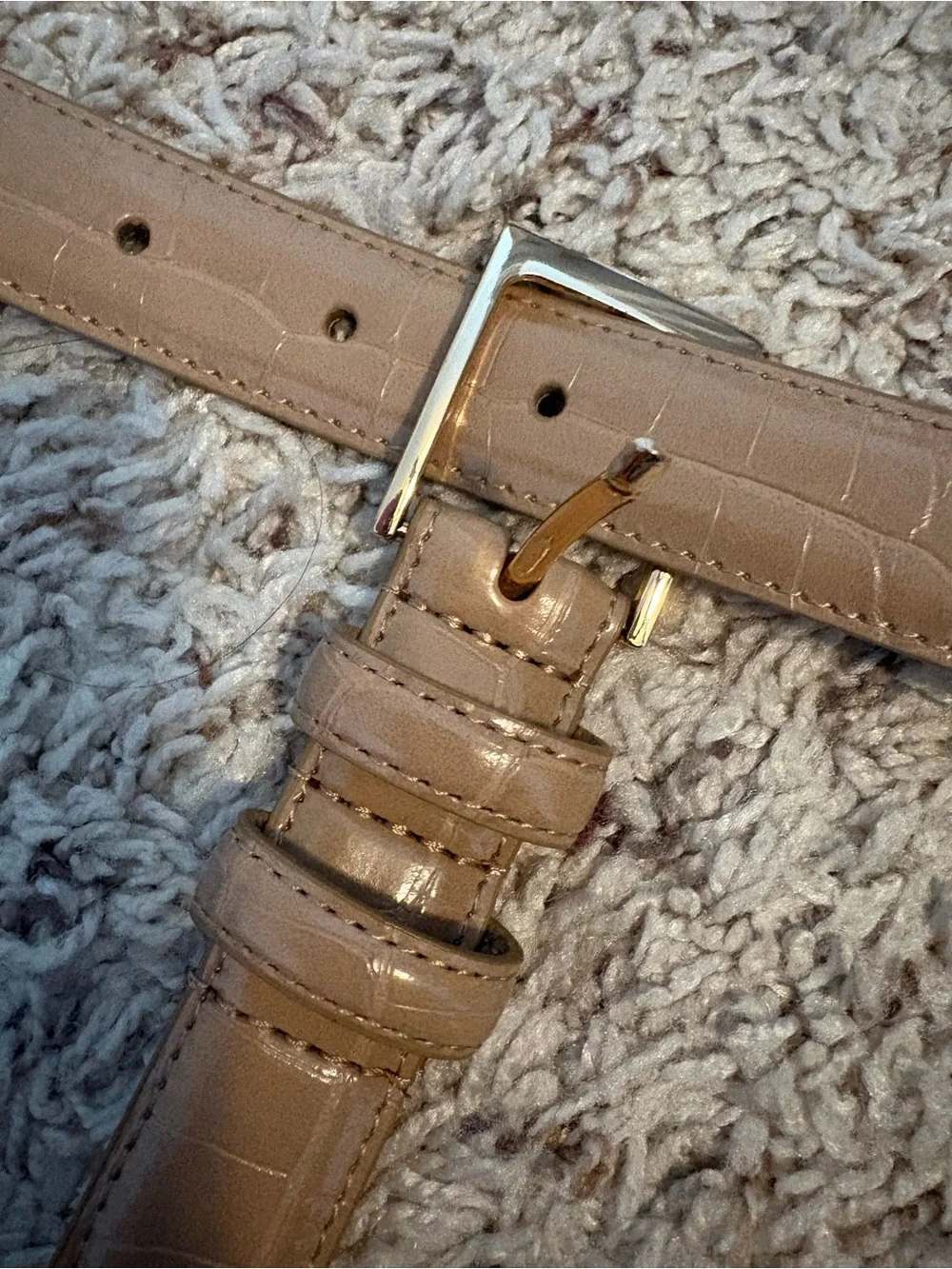 Ann Taylor Size Medium 100% Synthetic Leather Tan Belt Croc Skin Print EUC